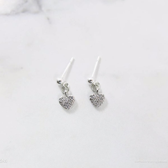 Dainty Cubic CZ Heart Earrings - Sterling Silver - Picture 5 of 7